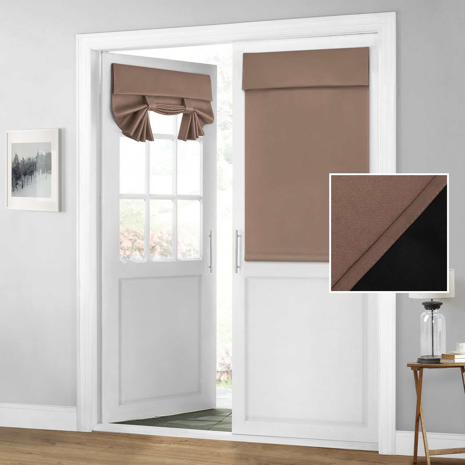 Homeideas 100% Blackout French Door Curtains, Privacy Door Curtains For Door Window, 34 X 40 Inch Room Darkening Curtains, Thermal Insulated Door Window Shades For Bedroom, (1 Panel, Coffee)